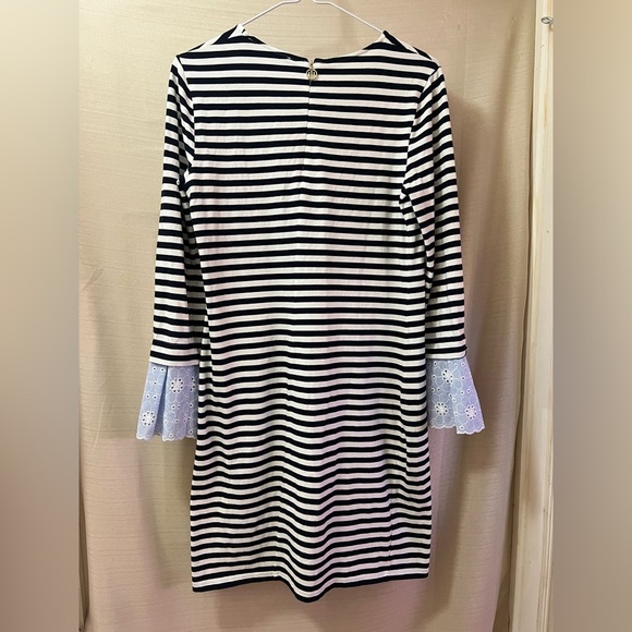 Tommy Hilfiger Navy White Striped Dress Ruffle Cuffs Size Small Nautical Chic - Picture 5 of 6